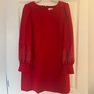CALVIN KLEIN Size 14 Red Knee Length Party Dress